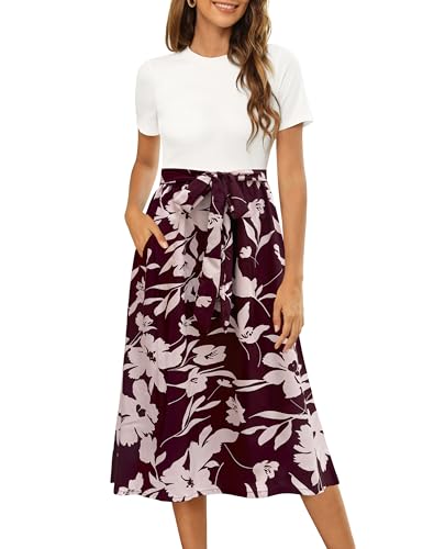 Zattcas Business Casual Work Summer Dresses for Women White Burgundy L