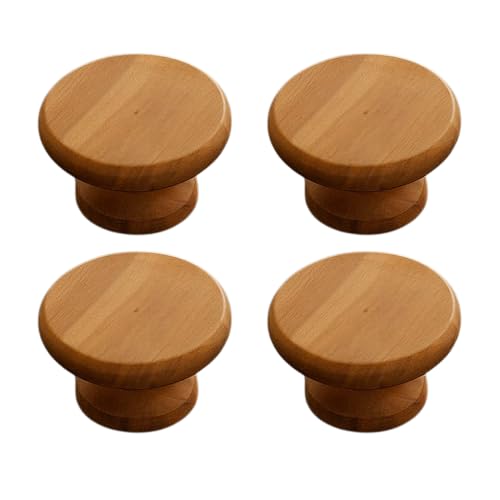 Image of 4 Piece Solid Teak Wood Round Drawer Knob| Smooth Natural Finish Wooden Cabinet & Wardrobe Handle | Modern Minimal Cupboard & Kitchen Furniture Knob - 1.5 Inch-| 3 Years Warranty |
