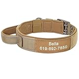 Taktisches Militär-Hundehalsband, personalisierbar, für Camping, Jagd, Training, Halsband mit Kontrollgriff, geeignet für Deutscher Schäferhund, Labrador, Französische Bulldogge, Braun, Größe XL
