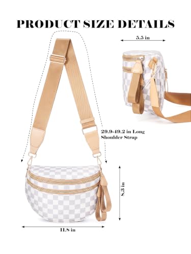 Image of Black and White Checkered Crossbody Bag Bum Bag for Women,Spacious Checkered Purse Fanny Packs Belt Bag