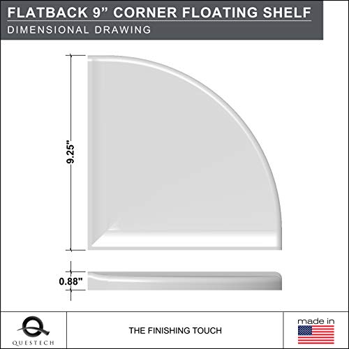 Questech 9 inch Corner Floating Shelf - Polished Bright White Wall Mounted Bathroom Organizer Flatback