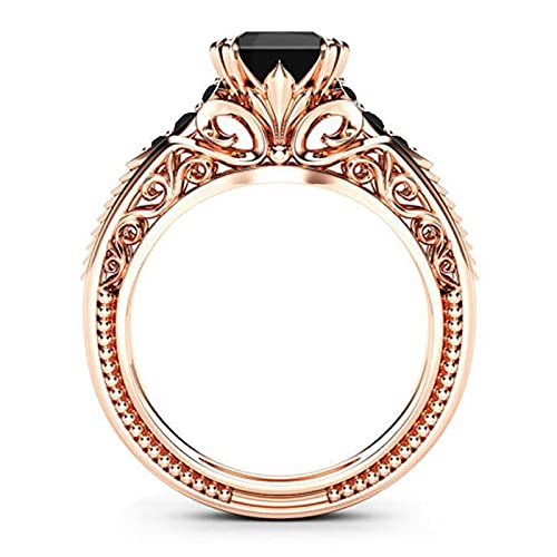 925 Sterling Silver Shiny Full Diamond Black Gemstone Ring Cubic Zirconia Rings CZ Diamond Ring Eternity Engagement Wedding Band Ring for Women (Golden, US Code 8)2