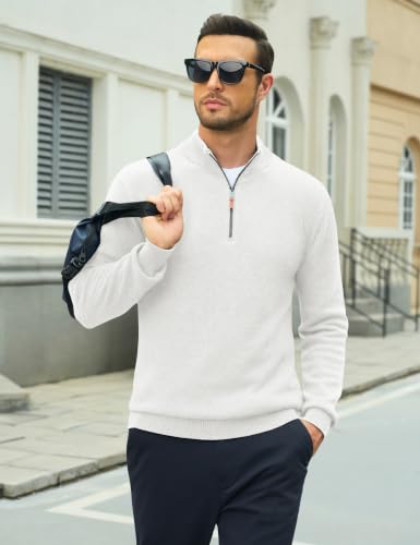 Image of MAGCOMSEN Men's Quarter Zip Pullover Lightweight Mock Neck Polo Sweater Long Sleeve Warm Fall Winter Pullover Sweaters