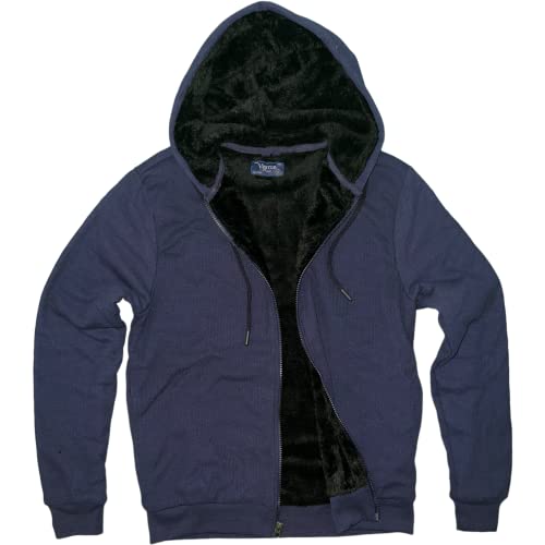Image of Visitor Men's Heavyweight Sherpa Lined Thermal Hoodie Jacket, Navy, M