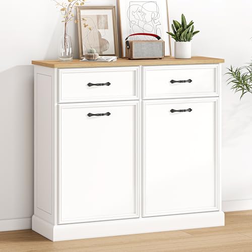 Cabihome 3UWEQKS45_TB8I70RXA4UABFMGT3F Double Tilt Out Trash Cabinet, Freestanding Trash Can Cabinet 20 Gallon Storage, Hidden Pet-Proof Garbage Can Cabinet Laundry Hamper thumb #6