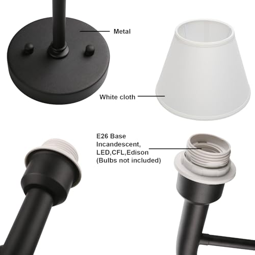 Image of Yosoan Retro Boho Fabric Stairwell Wall Sconce Set of 2, Vintage Vanity Beige Brass Indoor Wall Mounted Hardwired Funnel White Cloth Fabric Shade for Bedroom Hallway Living Room Bathroom(Black)
