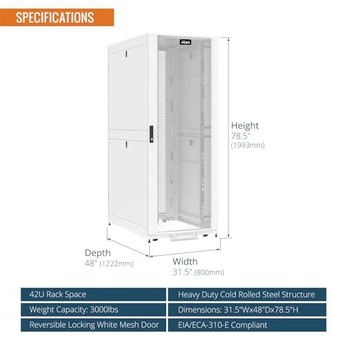 Image of Tecmojo 42U Server Rack Cabinet - PRE-Assembled 32inch Width 48inch Depth IT Network Equipment Cabinet Rack Enclosure with Casters - 3000lbs Weight Capacity, White