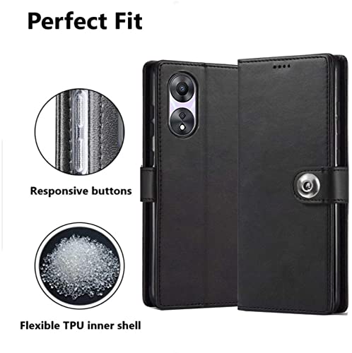 Image of SHINESTAR Ultimate Leather Finish Flip Back Cover for Oppo A78 5G | Inside TPU & Inbuilt Stand | Wallet Style Back Cover Case for Oppo A78 5G | Stylish Button Magnetic Closure - Black