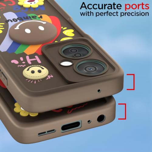 Image of Pikkme Back Cover for OnePlus Nord CE 3 Lite 5G / OnePlus Nord N30 5G | Soft Silicone| Cute Rainbow Smile & 3D Cartoon Flower Design | Shockproof Raised Camera Protection Bumper Case (Brown)