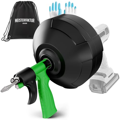 MEISTERFAKTUR drain snake [50FT] - Auto Feed - Ideal plumbing snake for sink and drain unblocking - Solid drain auger for real DYIs! (50 FT - 1/4 inch)
