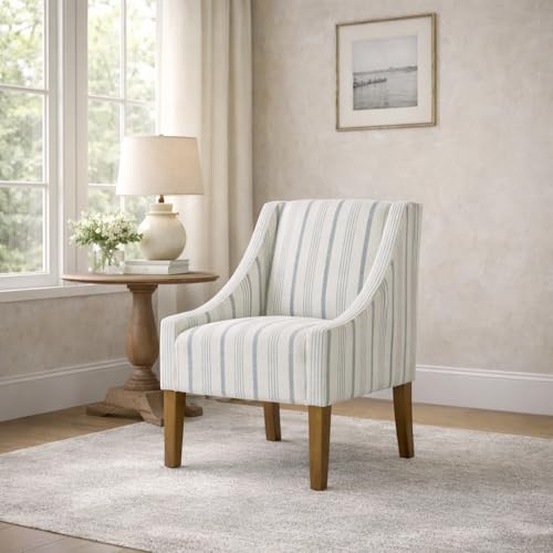 Image of HomePop Classic Swoop Arm Accent Chair - Ivory & Gray Stripe