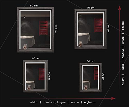 Artforma Modern Bathroom Mirror with LED light 800x1000 mm with Frame and Shelf | Selection of Demister Heat Pad/Bluetooth Speaker - Wall Mounted Illuminated Mirror - Cold White | Lucerne Elm