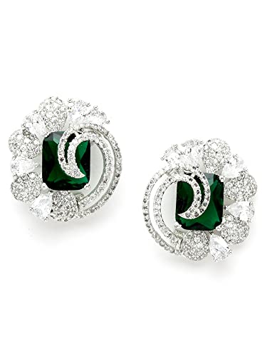 Image of Karatcart Women Green American Diamond Stud Earrings