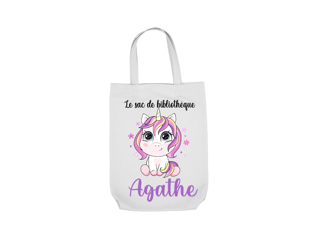 Tote bag sac enfant personnalisé pour bibliothèque/tote bag personnalisé Livres Maternelle /, sac à doudou, affaires d'école licorne