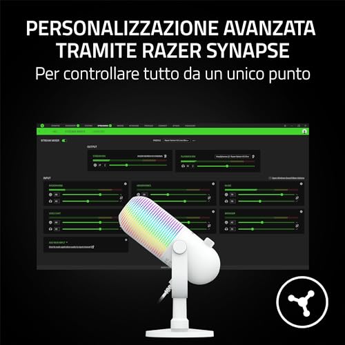 Seiren V3 Chroma - Microfono USB RGB - a condensatore supercardioide con funzione Tap-to-Mute (illuminazione reattiva, limitatore di guadagno digitale e ammortizzatore integrato) Bianco - Microfono streaming - Immagine 6