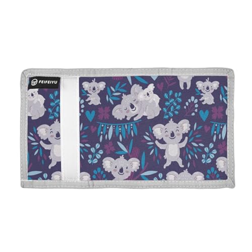 OTVEE Cute Koala Bears and Leaves Trifold Wallet Fabric Wallet Small Nylon Wallet Card Wallet with Lanyard2