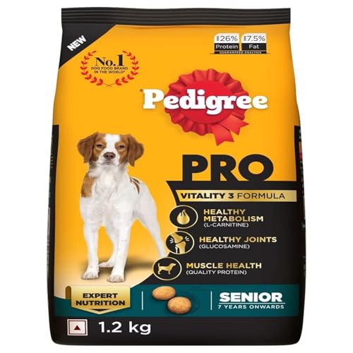 Image of Pedigree PRO Senior (7+ Years) Dry Dog Food, 1.2 kg, High-Protein Dog Food, Expert Nutrition with 33%* More Nutrients