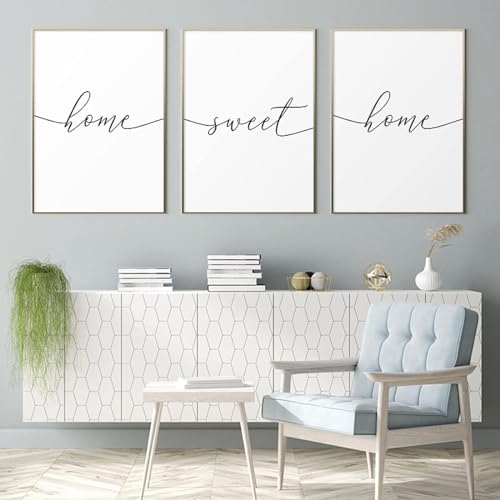 AdoDecor Family, Sweet, Home Conjunto de cuadros con dibujo de corazón en blanco y negro, pósteres e impresiones para sala de estar y dormitorio, sin marco.
