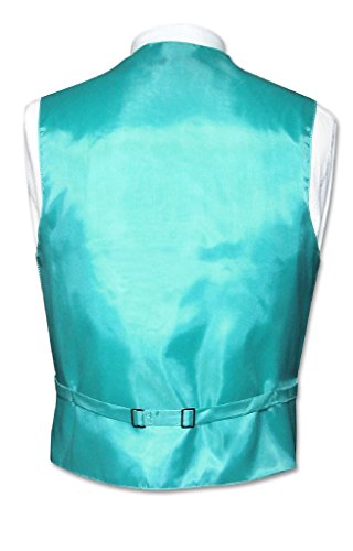 Vesuvio Napoli Men's Dress Vest & NeckTie Turquoise Aqua Blue Neck Tie Horizontal Stripe Set2