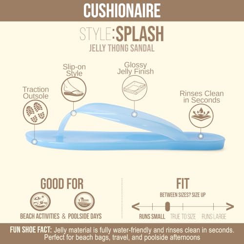 Image of CUSHIONAIRE Splash Jelly Flip Flops for Women With Flexible Sole, Glossy Jelly Finish Summer Sandals for Women