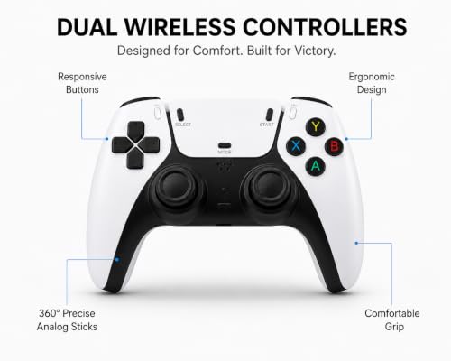 Image of HD Retro Game Stick for TV with 30,000+ Built-in Games, Wireless Dual Controllers, HDMI Plug & Play Video Game Console, 64GB TF Card Expandable to 128GB, 2 Player Gaming System for Kids & Adults