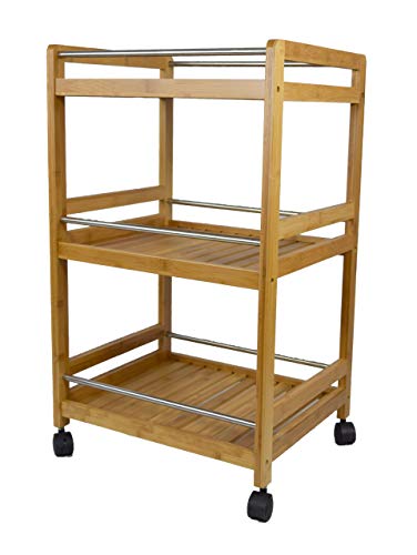 Bramley Power 3 Tier Bamboo Wood Wheeled Kitchen Serving Trolley Rolling Cart with Casters Wheels (Medium)