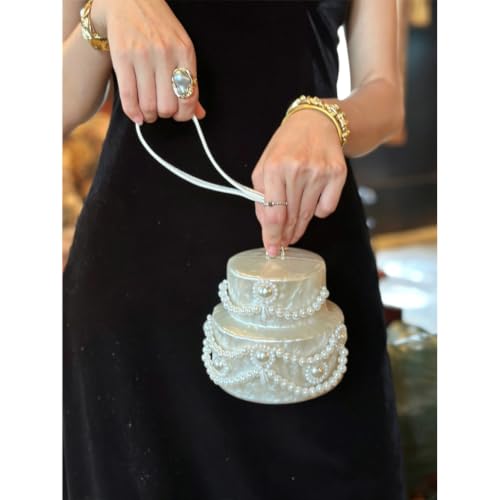Image of Mini Acrylic Cake Shaped Clutch for Women Pearl Acrylic Evening Bag Unique Evening Handbag Purse for Wedding Party Prom