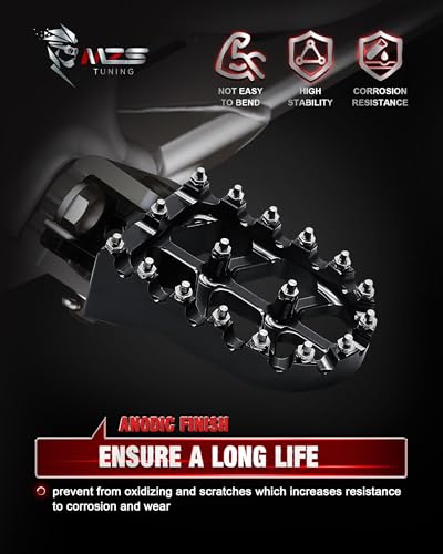 Image of MZS Dirt Bike Foot Pegs for KX65 KX80 KX85 KX100 KX112 KLX140 RM65 RM100 | Black CNC Aluminum Alloy Footrest, Skeleton Grid Wide Footpeg, Non-Slip Stainless Steel Foot Pins, Rust & Corrosion Resistant