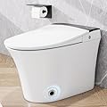 Heated Seat Smart Toilet, One Piece Smart Toilet, Automatic Flush TankLess with Foot sensor Flush, White Night Light, Knob Control, Power Outage Flushing, Soft Close Cover (White-BK1)