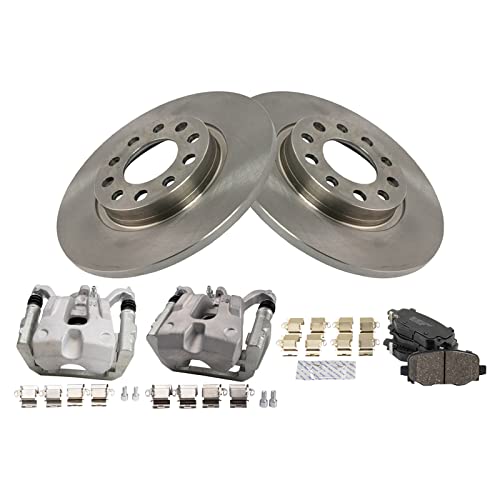 Image of TRQ Rear Brake Pad and Rotor Set Ceramic Solid Rotors Calipers