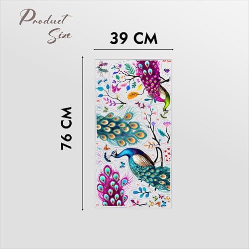 Image of Two Decorative Peacock Wall Sticker, Large Two Peacock Wall Design Sticker, Living Room Wall Art Stickers Big Size Wall Sticker