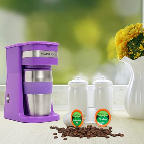 Ultimate 2-In-1 Single Cup Coffee Maker & 14Oz Travel Mug Combo | Portable & Lightweight Personal Drip Coffee Brewer & Tumbler Advanced Auto Shut Off Function & Reusable Eco-Friendly Filter (Lavender) #TOP4
