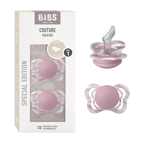 Image of BIBS Pacifiers - Couture Collection | BPA-Free Anatomical Nipple | Silicone | Made in Denmark | Set of 2 Heather White Color Premium Soothers | Size 0-6 Months