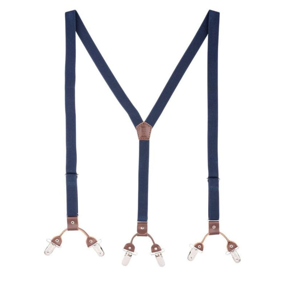 the tie hub Solid Navy Blue with Brown Y Back Slim Suspender For Men-picture-43