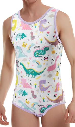 CutiePlusU Cotton Button Crotch Bodysuits Adult Romper Sleeveless Onesie for Men Print2