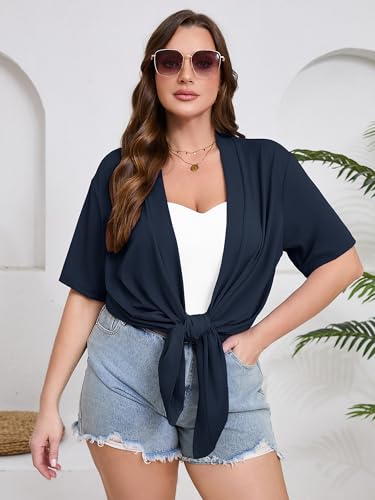 Image of AusLook Women's Plus Size Lightweight Open Front Cardigan 3 /4 Sleeve Cover Ups Shrugs Shawls and Wraps Kimono Jacket Coat