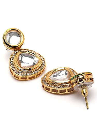 Karatcart Gold Plated Handcrafted Polki Kundan Drop Earrings for Women - Image 6