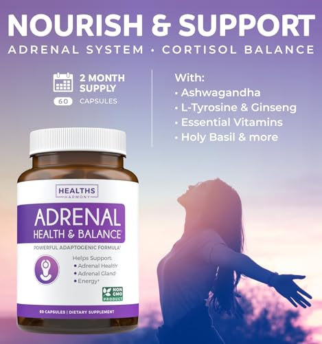 Healths Harmony 0643517992217 Adrenal System Support & Cortisol Manager (2 Month Supply) Powerful Ashwagandha & L-Tyrosine Fatigue Supplement - Maintain Balanced Cortisol Levels, Health, & Stress Relief - Non-Gmo - 60 Capsules thumb #2