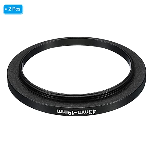 Image of PATIKIL 43mm-49mm Metal Step Up Ring, 2 Pack Camera Lens Filter Adapter Ring Aluminum Filter Adapter Ring for Camera Lenses Hood, Black