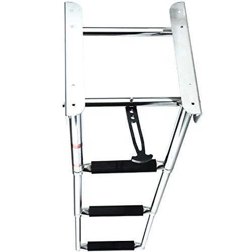 DasMarine 3-Step 316 Stainless Steel Telescoping Ladder, Slide Under Platform Mount Boarding Ladder with Retaining Strap (3 Step Ladder)