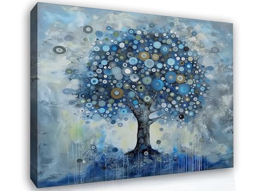 ketilly Blue Tree of Life Canvas Wall Art Print for Bathroom, Living Room, Kitchen Abstract Wall Decor for Bedroom, Office 15x12 Inches Unframe