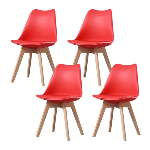 PEZ ROJO Lot de 4 Chaises Scandinaves, Chaises Salle à Manger, Chaise Cuisine, Salon, Chaises Rouges, Design Ergonomique, Pieds Bois de Hêtre Massif