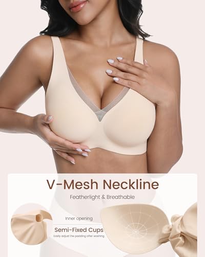 Image of Vinfact Deep V Mesh Bras for Women No Underwire Buttery Soft Wireless Bras Lightly Support Seamless Bralettes