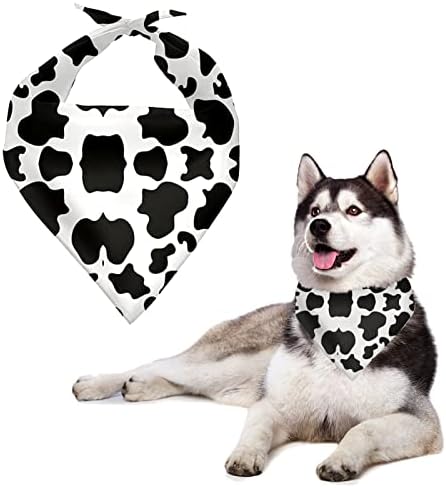 Howilath Dog Bandana, Cow Print Triangle Bibs Scarf, Classical Black & White Spot Accessories Washable Dog Bandana, Puppies Scarf Adjustable Accessories Dog Scarf