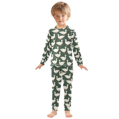 ALAZA White Duck Cute Pajamas Long Sleeve Sleepwear 2-Piece Pajama Set3