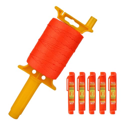YXSJAS Line String with Handle Construction String with 5 Built in Levels Reloadable Line Reel 540 FT Braided Construction Nylon Str-ing Li-ne for DIY and Gardening Work Orange