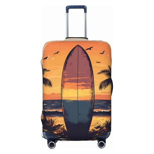 Surfboard Palm Tree Elastic Travel Luggage Cover, Washable Spandex Suitcase Protector, Anti-Scratch Fits 18-32 Inch