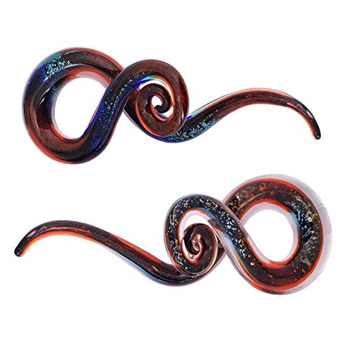 YOFANST Ear Stretching Glass Spiral Tapers Piercing Jewelry Ear Gauges 2pcs red Glitter, 0g(8mm)