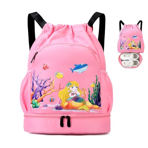 HAGOT Sac Piscine Enfant, Sac à dos de sport imperméable, Sacs de Sport Avec Compartiments Garçon Fille Enfant Piscine, Plage, Vacances, Camping(Rosa)