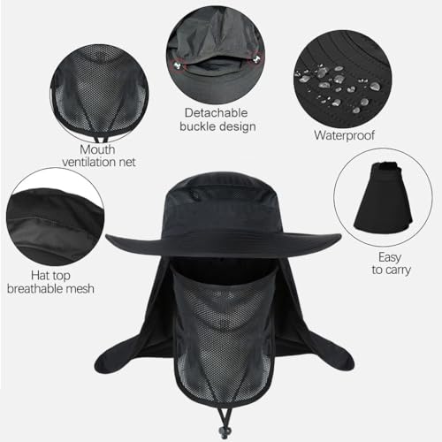 Image of GUSTAVE Mens Sun Hat Wide Brim Summer Sun Cap UV Protection Fishsing Hat Foldable Bucket Hat Outdoor
